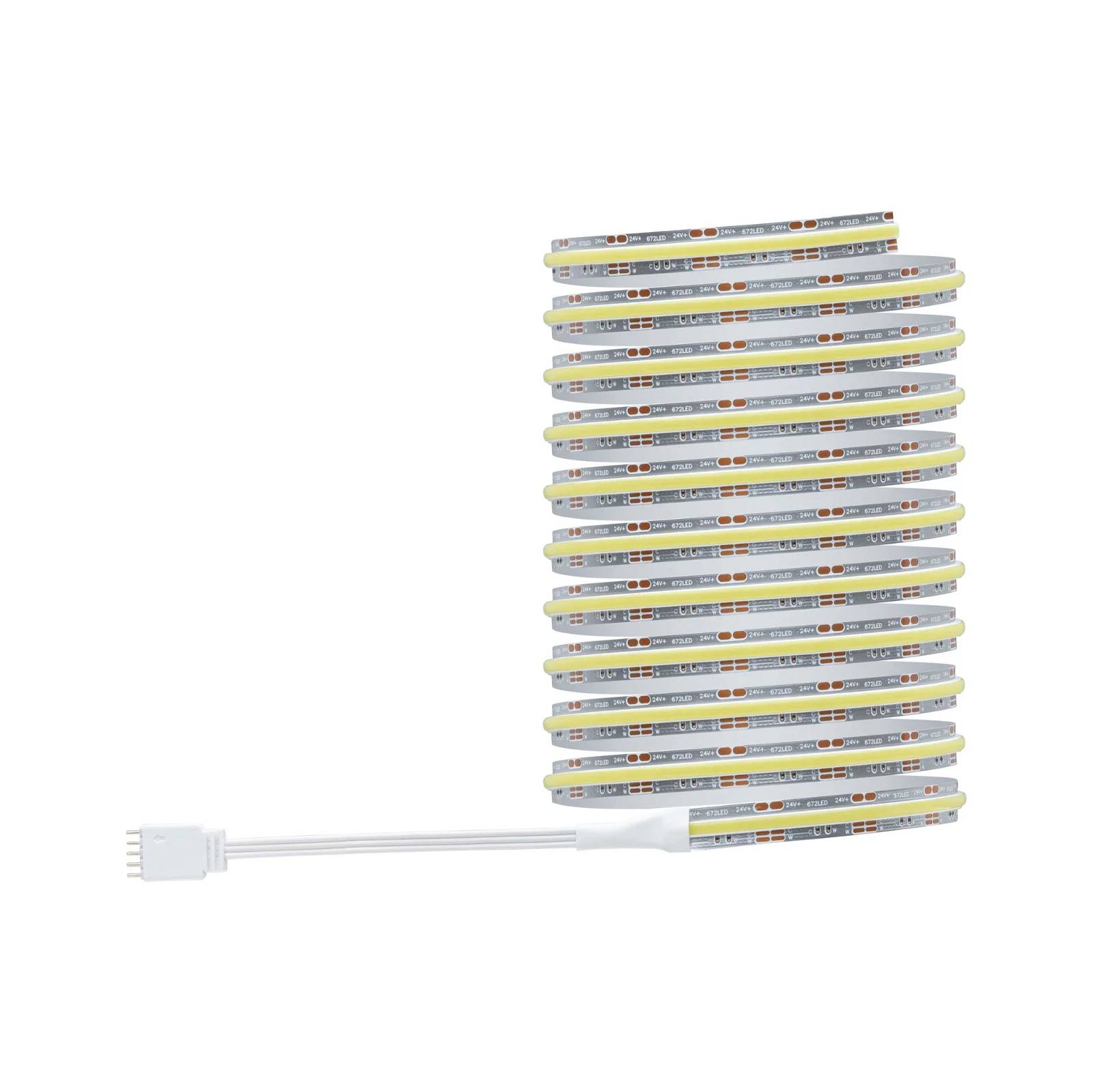 Een opgerolde LED-strip met aansluitkabel, geschikt voor binnenverlichting en decoratie.