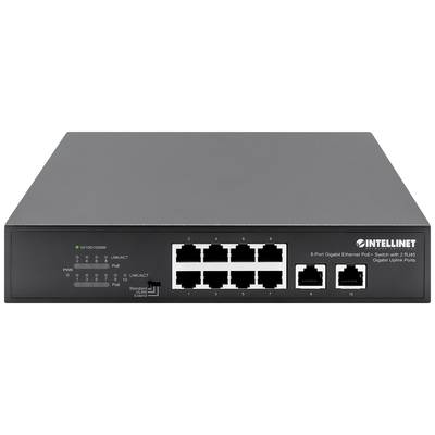 Intellinet 8-Port Gigabit Ethernet PoE+ Switch mit 2 RJ45 Gigabit Uplink-Ports 120W Netwerk switch 10 / 100 / 1000 MBit/