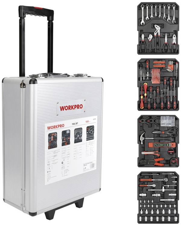 WorkPro WP1050 WP1050 Gereedschapsset Incl. koffer, Met wieltjes 1050-delig