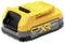 DeWalt XR PowerStack 18V lithium-ion-accu in geel en zwart, compacte vormgeving, geschikt voor draadloos elektrisch gereedschap.