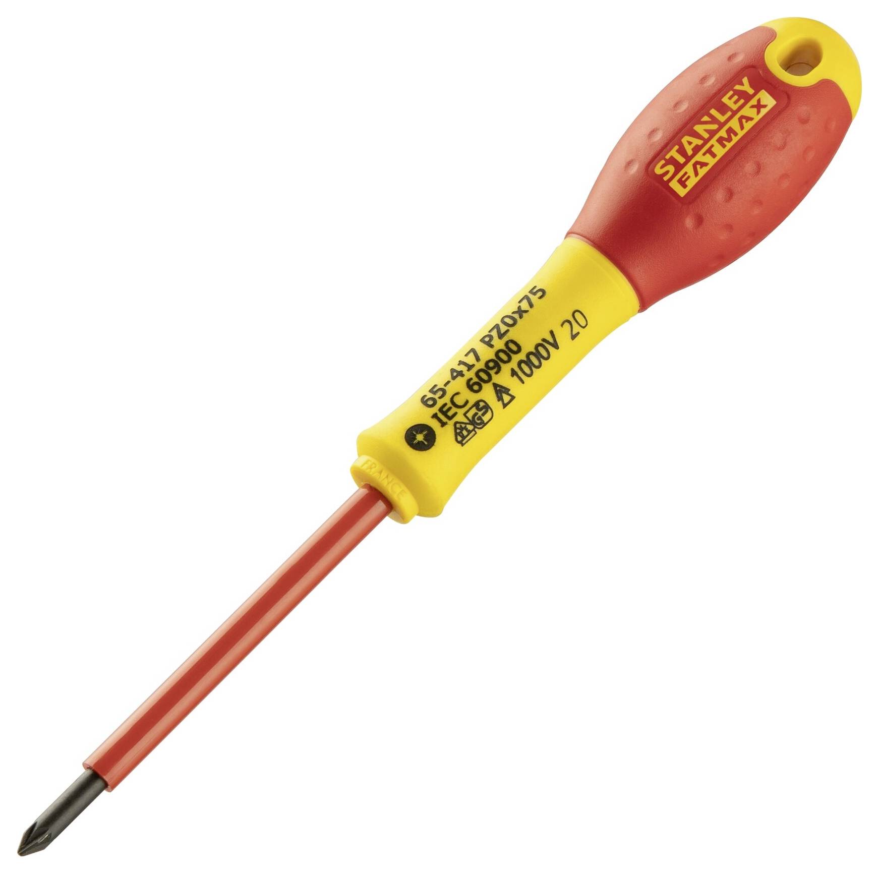 Een schroevendraaier met rood-gele handgreep, geschikt voor 1000V.