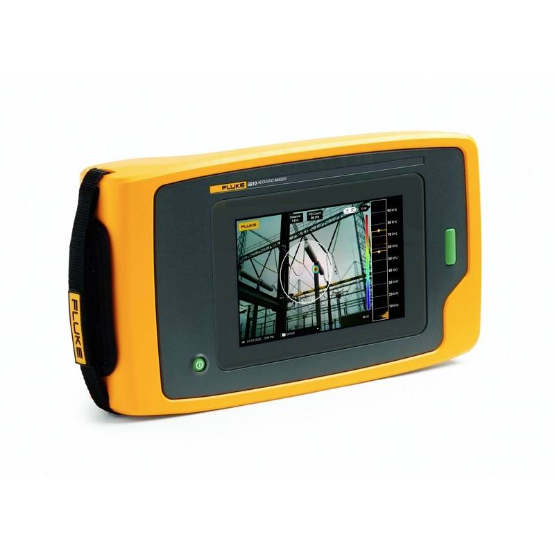 Een handzaam oranje meetapparaat met een scherm toont gegevens van een gebouwscan.
