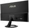 Achteraanzicht van een zwarte Asus-monitor met zichtbare aansluitingen, waaronder VGA en HDMI, op een rond voetstuk.