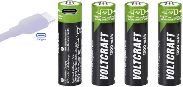 VOLTCRAFT VC-AA1300USB Oplaadbare batterij (USB-C) Li-ion 1300 mAh 1.5 V 4 stuk(s)