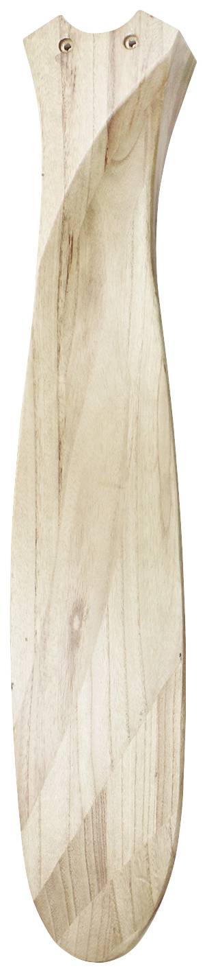 Een lang, smal toelopend houten voorwerp met een gladde oppervlakte en natuurlijke houtnerf.