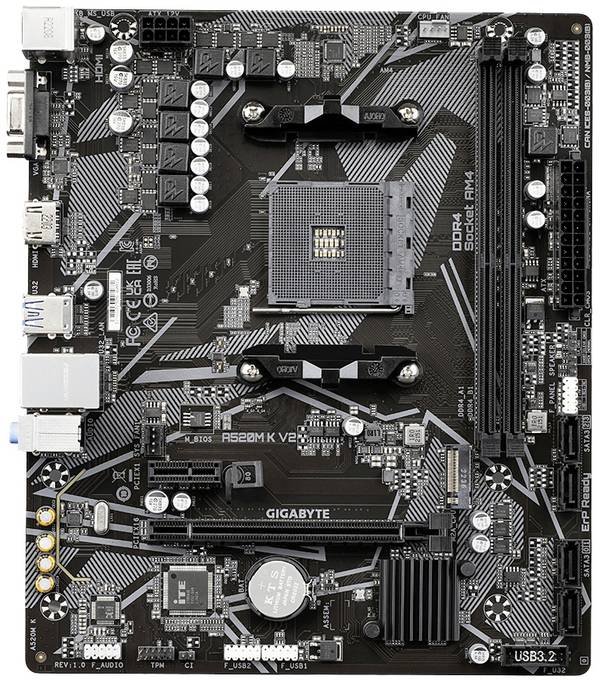 Gigabyte A520M K V2 Moederbord Socket AMD AM4 Vormfactor Micro-ATX Moederbord chipset AMD® A520