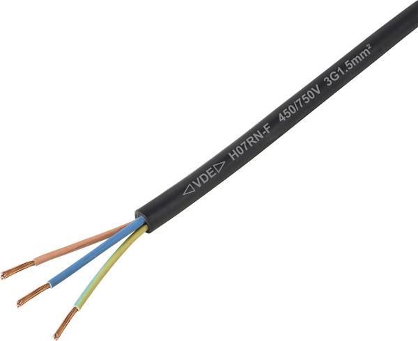 TRU COMPONENTS TC-11594936 Rubberkabel H07RN-F 3 x 1.5 mm² Zwart per meter