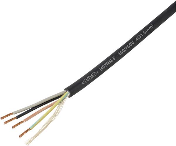 TRU COMPONENTS TC-11594944 Rubberkabel H07RN-F 4 x 1.5 mm² Zwart per meter