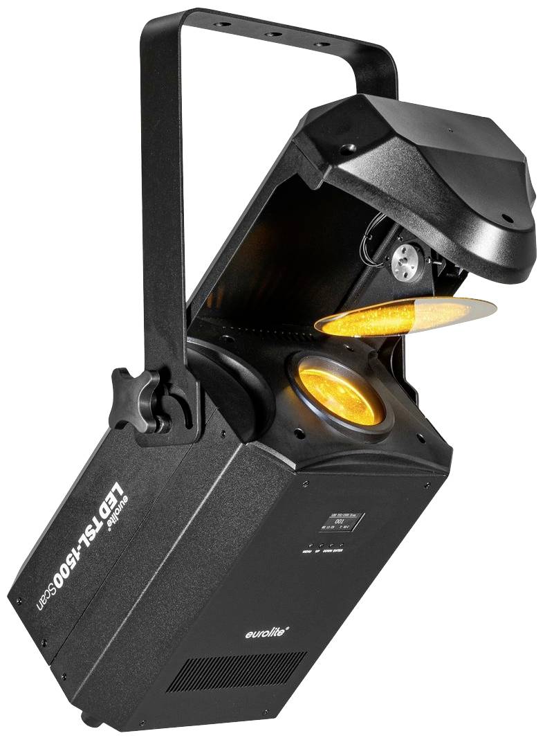 Een zwarte, professionele LED-schijnwerper met draaibare lens, ideaal voor podiumeffecten en verlichtingsontwerpen.