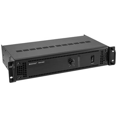 'Zwarte audioversterker, model PAA-240, met volumeregelaar en netschakelaar aan de voorzijde. Geschikt voor rack-montage.'