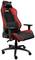 Zwart-rode gamingstoel met in hoogte verstelbare armleuningen, ergonomische rugleuning en neksteun, gefotografeerd tegen een witte achtergrond.