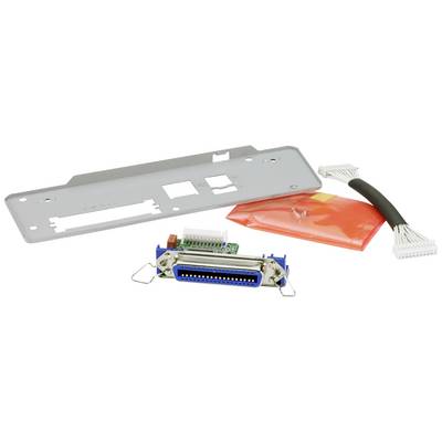 Een computeraansluiting-set met adapterplaat, achterplaat, kabel en rode verpakking. Geschikt voor parallelle interfaceverbindingen.