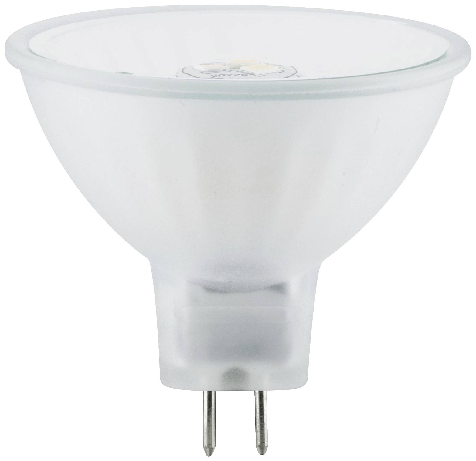 LED-spotlamp met GU5.3-fitting, glazen behuizing, zijaanzicht. Geschikt voor gefocust, energiezuinig licht in binnenruimtes.