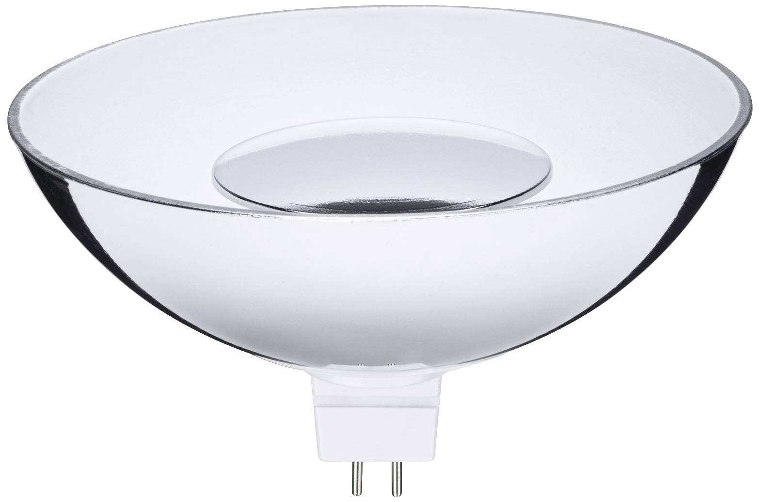 Ronde LED-lamp met GU5.3-fitting, zilveren reflectorschaal, geschikt voor plafond- of wandverlichting in moderne interieurs.