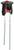 Een rode lichtdiode (LED)-component met twee metalen aansluitdraden en een zwarte kunststofbehuizing.