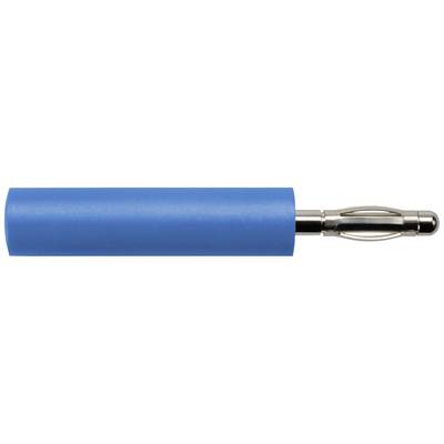 Een blauwe cilinder met een metalenuiteinde dat eruitziet als een aansluiting.