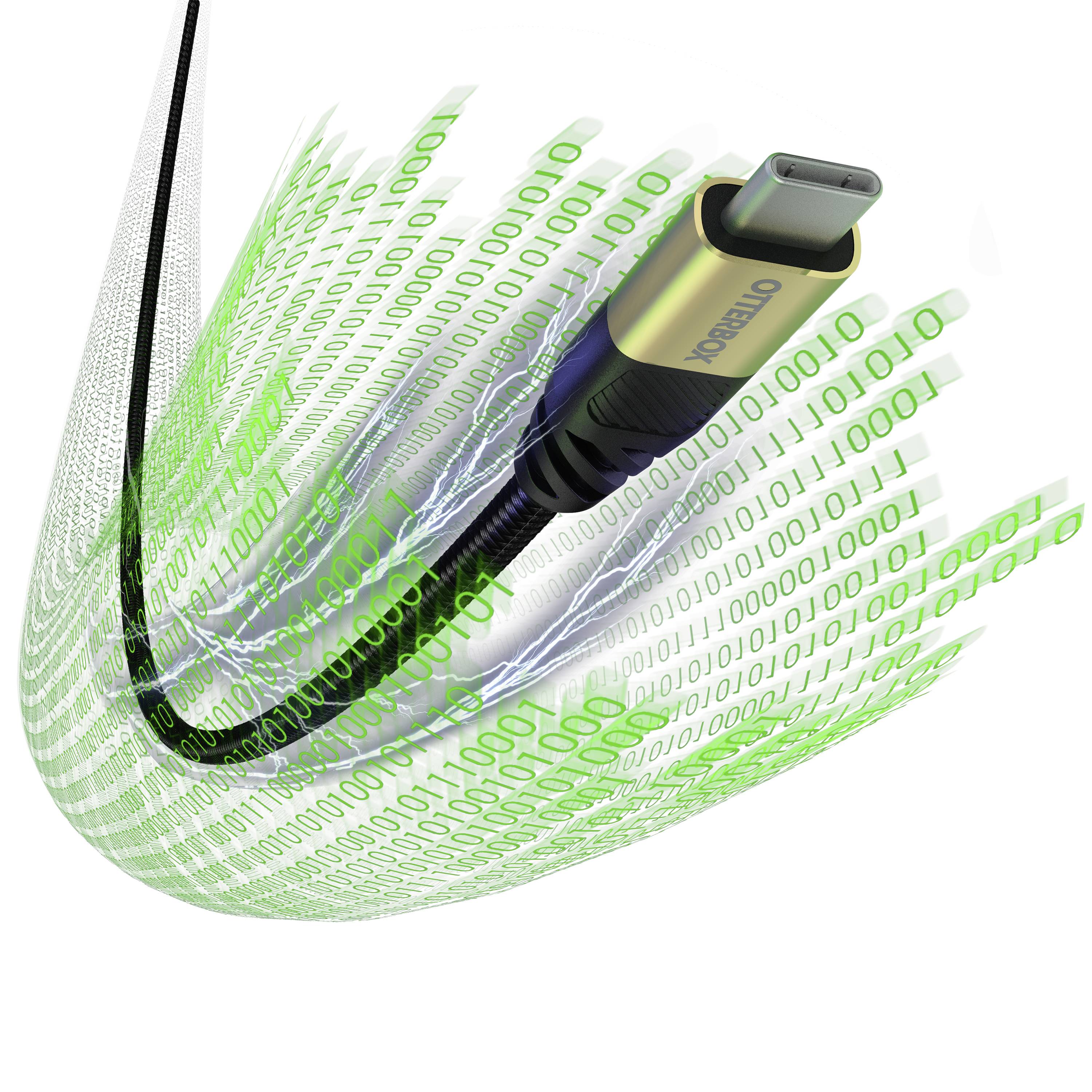 'USB-stekker met binaire code die de gegevensstroom symboliseert.'