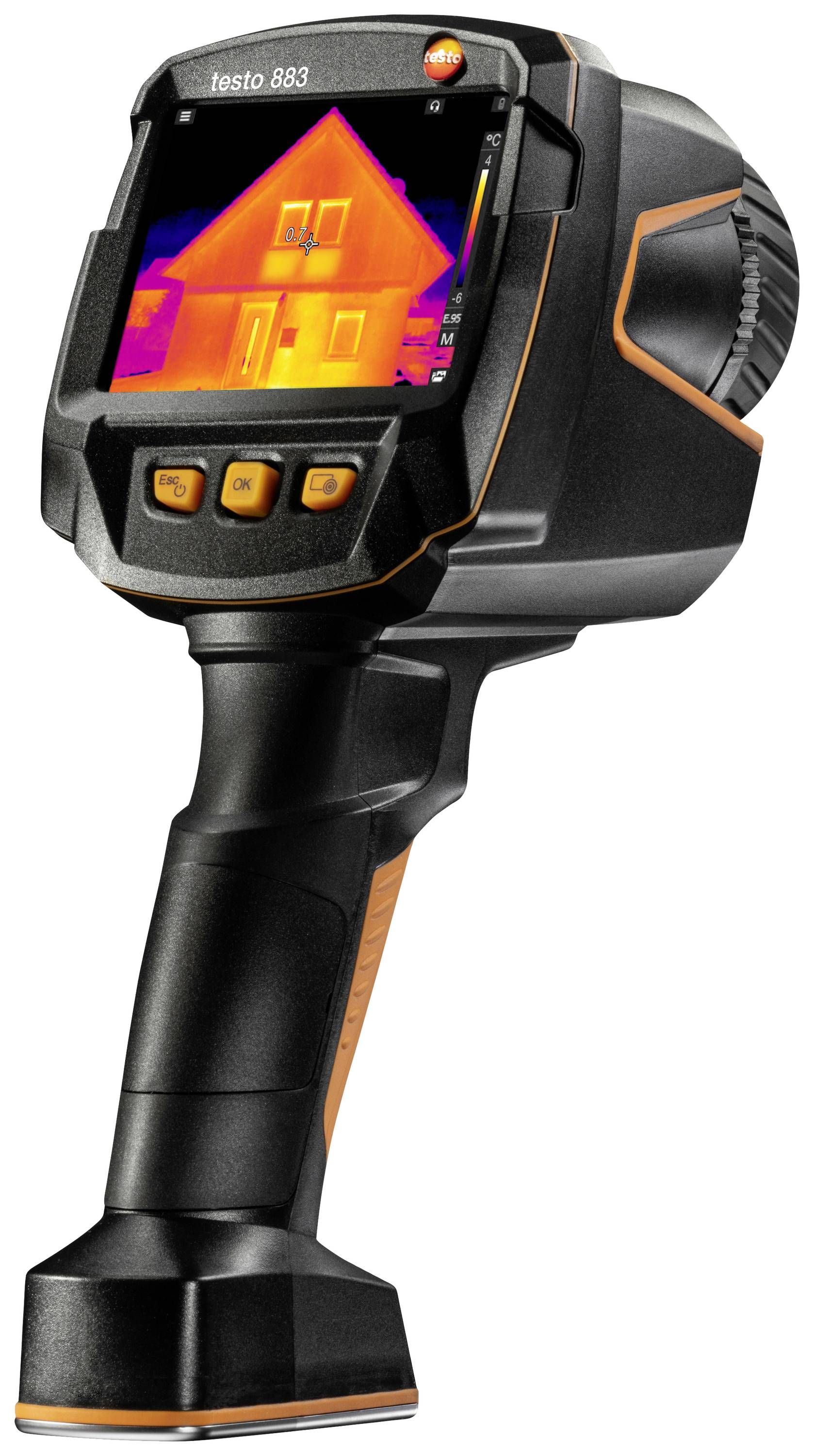 Warmtebeeldcamera toont een huis met temperatuurverschillen in felle kleuren, vermoedelijk voor isolatie-inspectie.