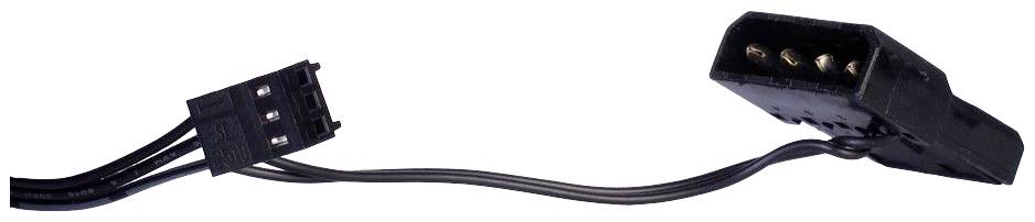 Een pc-stroomkabel met twee stekkers: een driepolige en een vierpolige stekker. Gebruikt voor het aansluiten van ventilatoren of schijfeenheden.