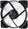 Een computerbehuizingsventilator met witte rotorbladen en een zwart frame van Fractal Design, geschikt voor het koelen van componenten.