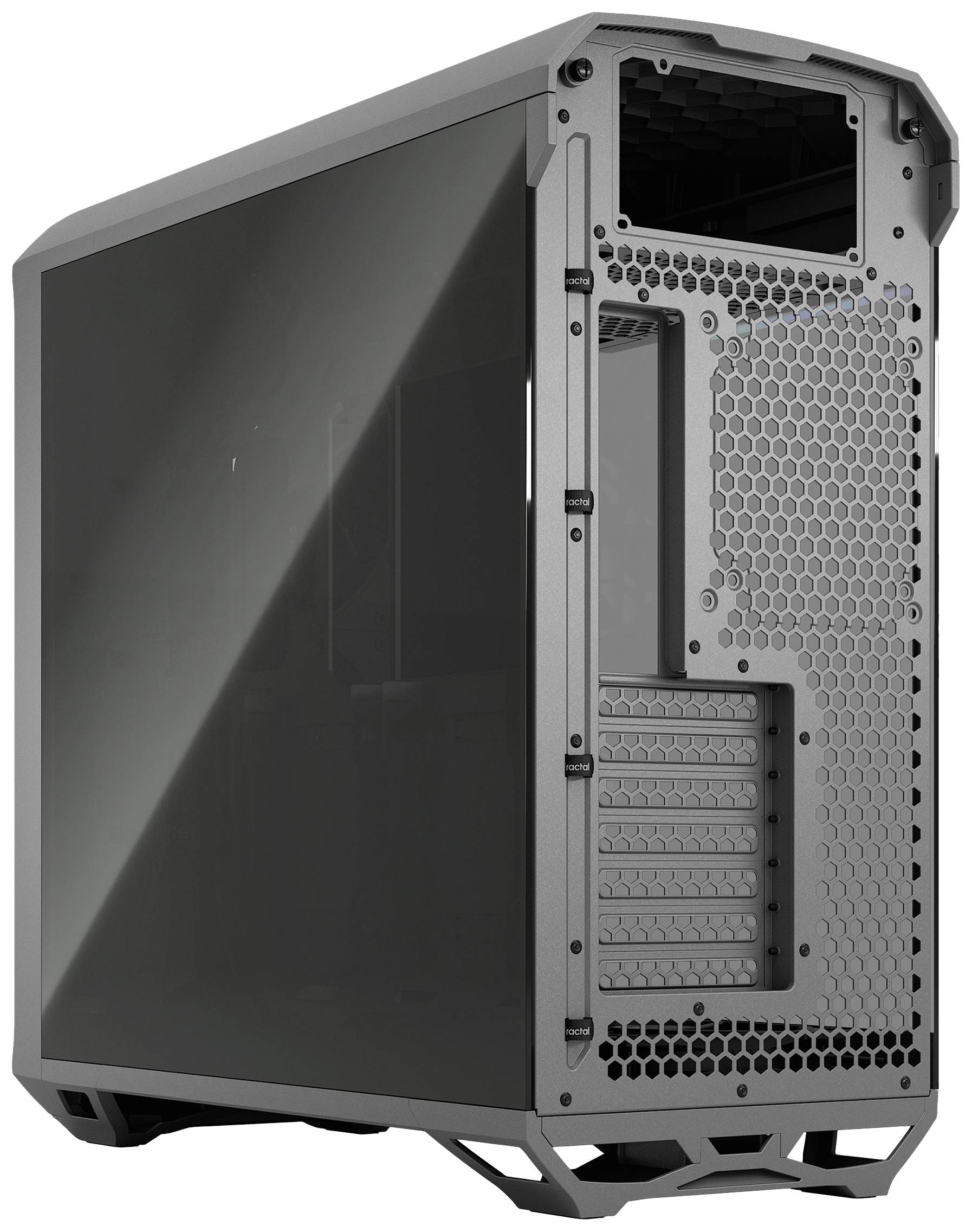 Behuizing van een computer-tower met open achterzijde en ventilatierooster, geschikt voor individuele pc-configuraties.