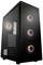 Zwart computerbehuizing met drie verlichte ventilatoren aan de voorkant en een extra ventilator aan de achterkant, gedeeltelijk van glas.