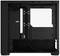 Aanzicht van een open computerbehuizing met kabelmanagement. Zwart, zonder componenten. Het zijvenster is duidelijk zichtbaar.
