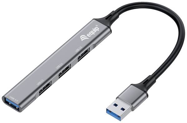 Equip 128960 128960 USB-hub 4 poorten USB-A USB 3.0 5 GBit/s  Zwart, Grijs