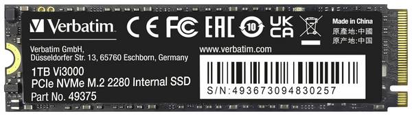 Verbatim Vi3000 1 TB NVMe/PCIe M.2 SSD 2280 harde schijf PCIe NVMe 3.0 x4 Retail 49375