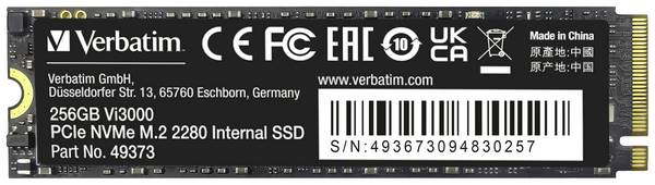 Verbatim Vi3000 PCIe NVMe M.2 SSD 256GB
