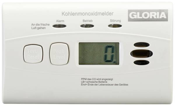 Gloria KO10D Koolmonoxidemelder  Incl. batterij (10 jaar) werkt op batterijen Detectie van Koolmonoxide