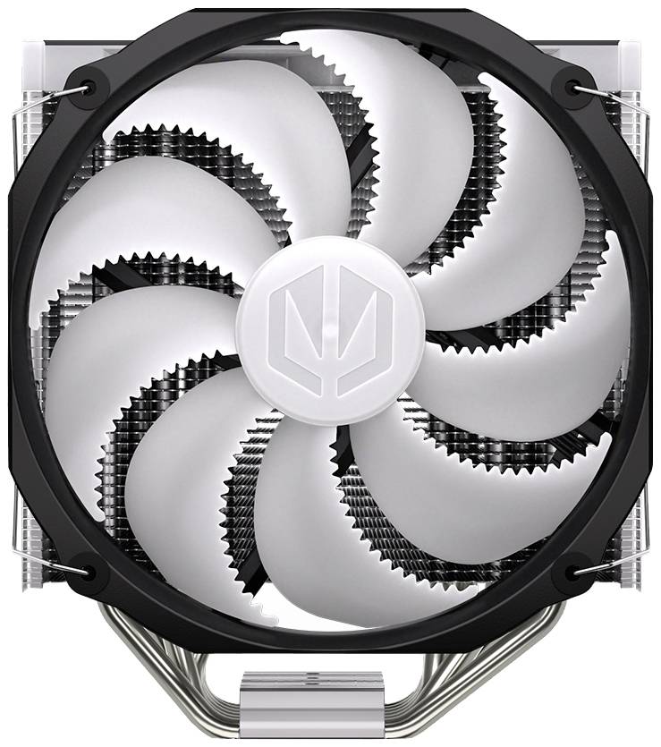 Pc-ventilator met een witte, spiraalvormige rotor in een zwarte behuizing, bedoeld voor de koeling van elektronische componenten.