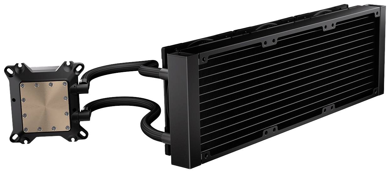 Waterkoelsysteem voor computers met radiator, pomp en slangen. Systeem dient ter koeling van computercomponenten.