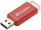 Rode USB-stick met de tekst 'Verbatim' op een witte achtergrond.