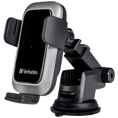 Een telefoonhouder voor in de auto, gemonteerd op een arm met zuignap. Zijdelingse klemmen houden het apparaat stevig op zijn plaats.