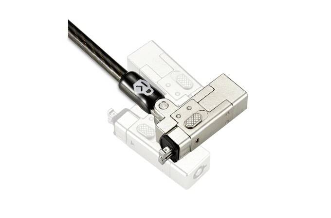 Een kruistafel met een gemonteerde sensor voor nauwkeurige bewegingsbesturing. Een zwart kabel is met de sensor verbonden.