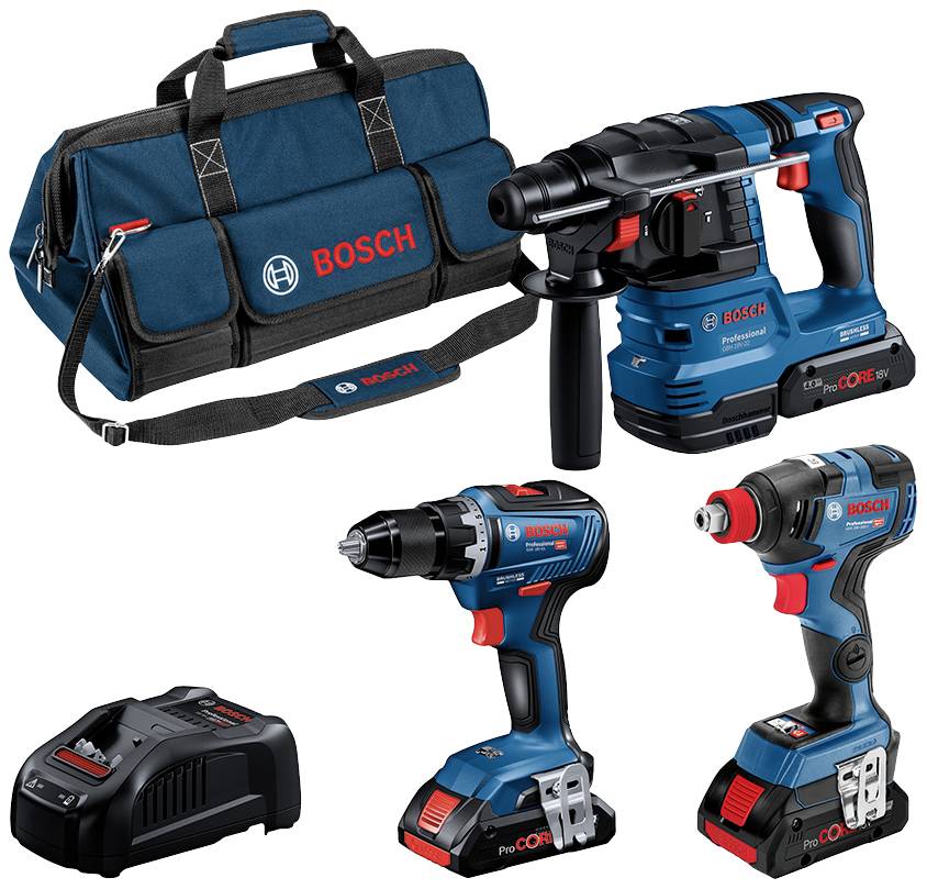 Bosch Professional Profi Set 18V(GSR,GDX,GBH,3xPC4,0Ah,GAL) 0615A5003B Gereedschapsset Accumachine, Handwerker, Doe-het-zelver, Professioneel Incl. tas, Met draagriem