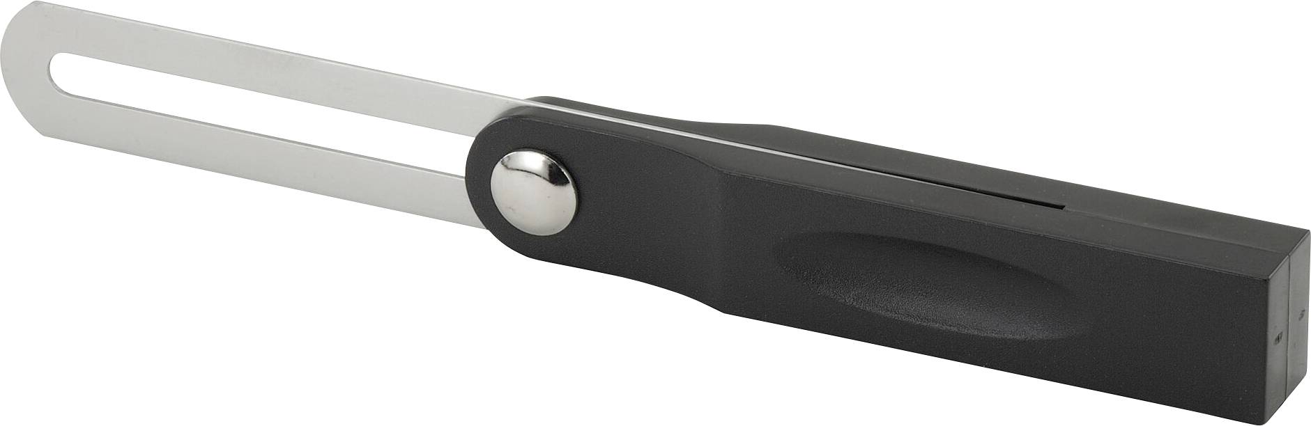 Keukengerei met een lange, smalle metalen kling en een zwart handvat, ideaal voor het openen van blikken of potten.