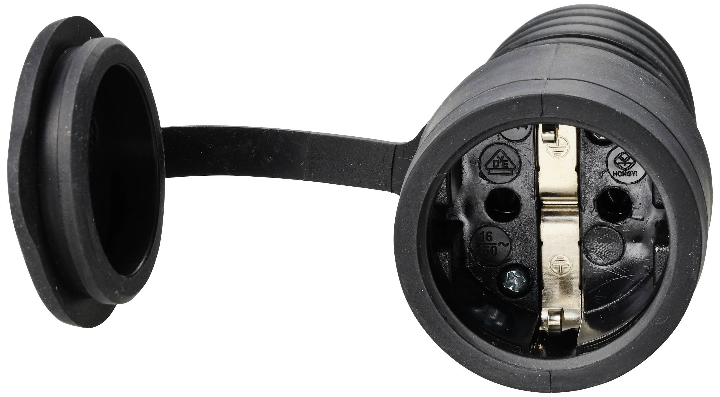 Steekadapter met afneembare dop, toont de metalen contactpunten aan de binnenzijde. Geschikt voor industriële toepassingen.