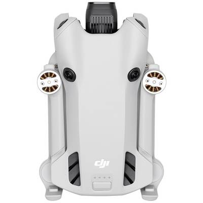 Drone-aanzicht van bovenaf, toont de bovenste afdekking met het "DJI" logo en beide motoren.