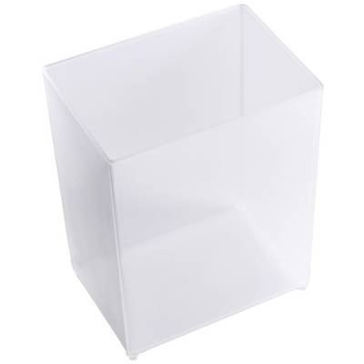 Transparante, lege plastic container in rechthoekige vorm, gezien van bovenaf.