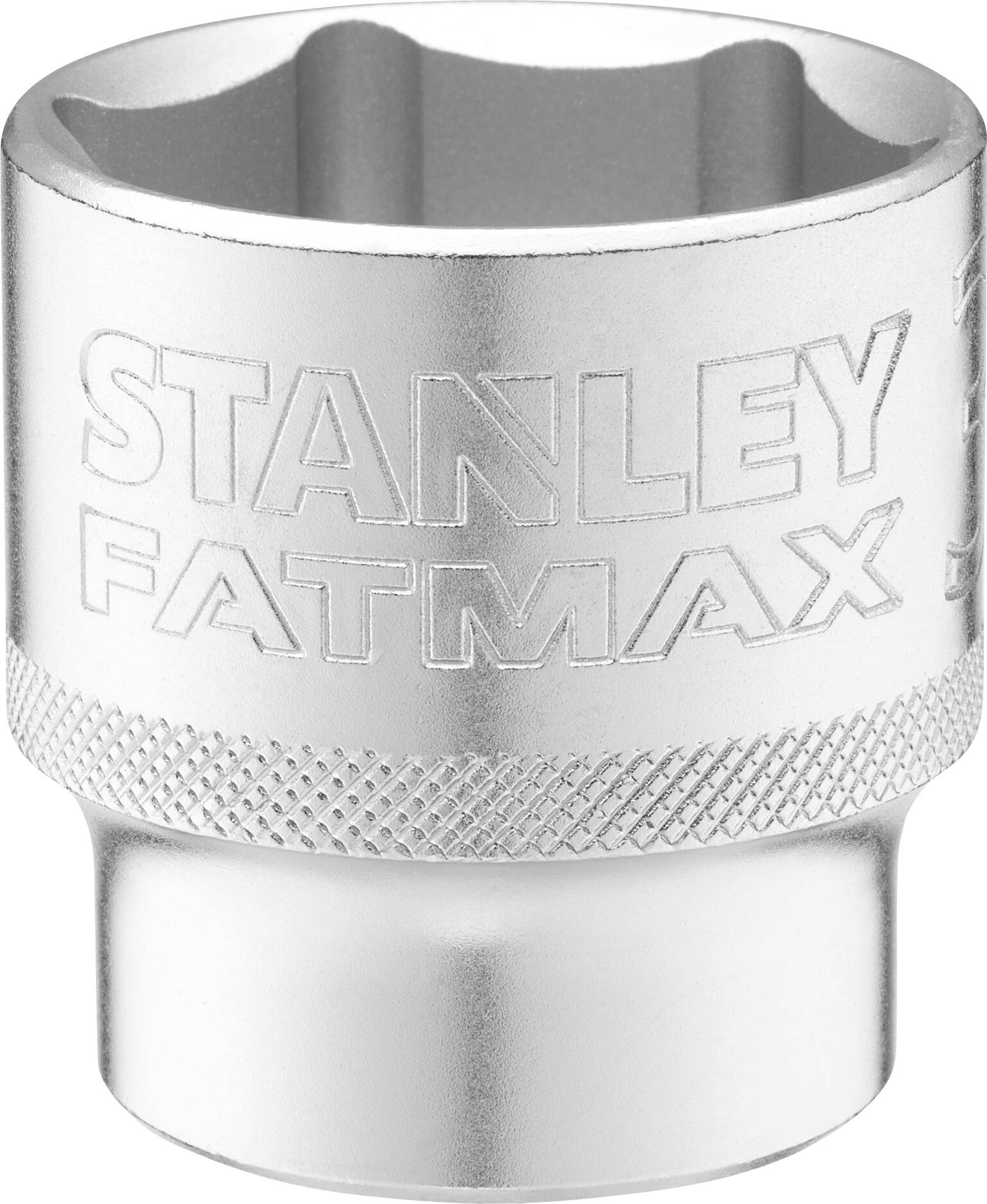 Metalen dopsleutel met geribde oppervlakte en ingegraveerd 'Stanley FatMax'-logo, geschikt voor gereedschapstoepassing.