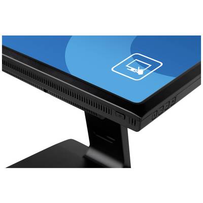 'Een scherm met een blauwe gebruikersinterface en een symbool dat een hand toont die tikt op een monitorafbeelding.'