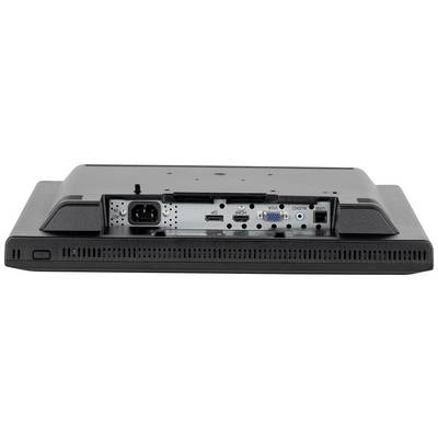 Achterkant van een monitor met verschillende aansluitingen: netstekker, HDMI, DisplayPort, VGA en audio-interface.