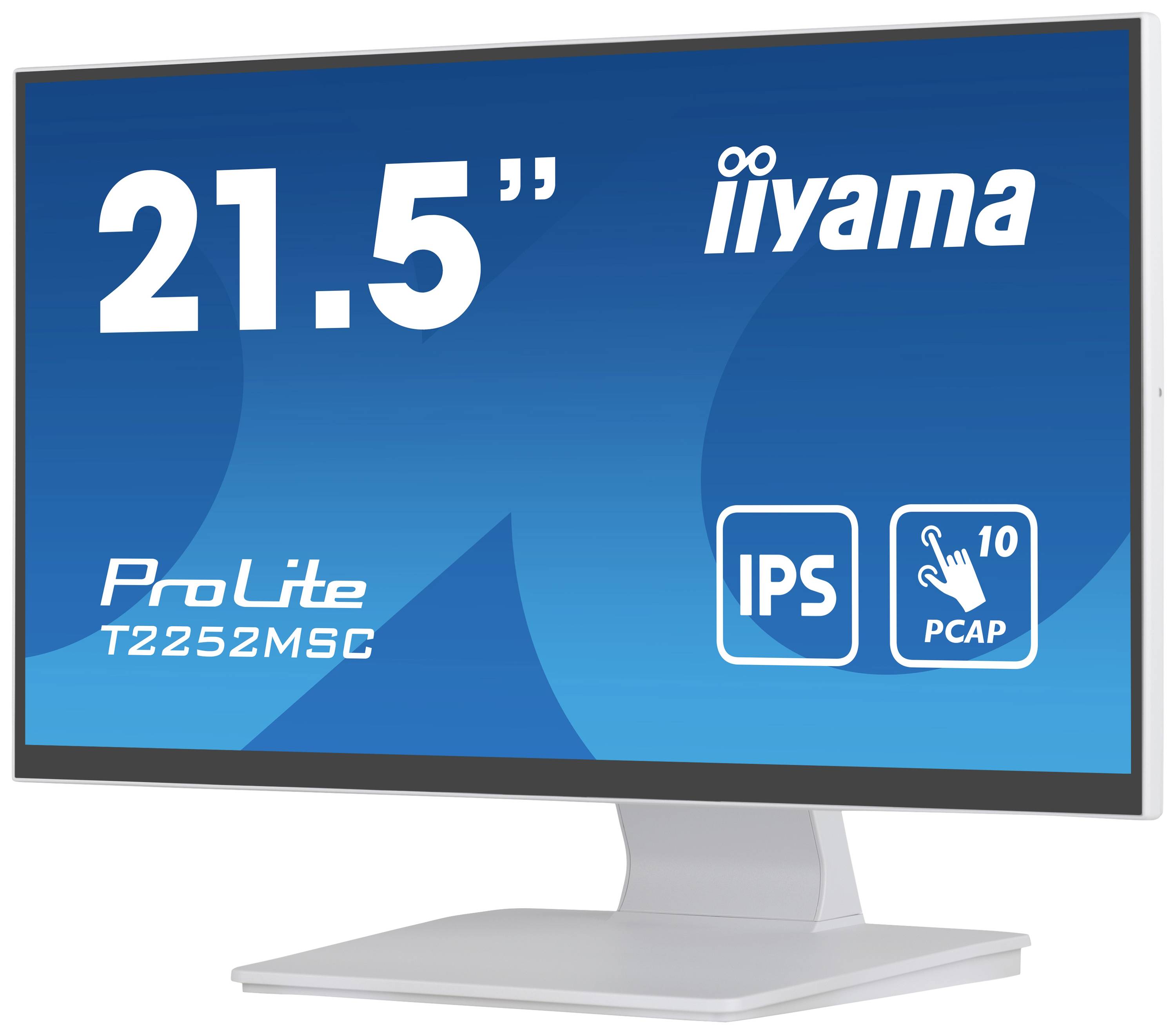 iiyama Monitor met 21,5 inch scherm, model ProLite T2252MSC, toont IPS- en PCAP-technologie.