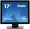 Een vierkante monitor met het opschrift '17"' en 'iiyama' bovenaan. Onderaan: Model 'ProLite T1732MSC' en een symbool voor touchscreen.