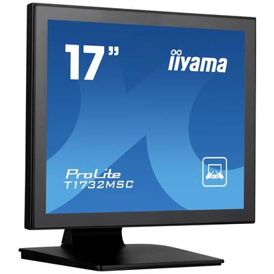 Een 17-inch monitor van het merk Iiyama, model ProLite T1732MSC, met een blauwe scherm en zwarte rand.