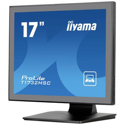 Een 17-inch monitor van het model 'ProLite T1732MSC' van iiyama met zwarte rand.
