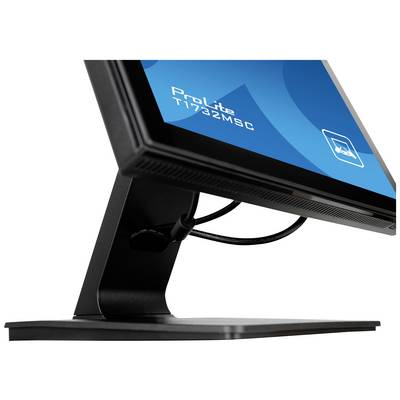 Een zwarte computermonitor op een standaard met de tekst 'ProLite T1732MSC' op het scherm.