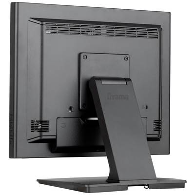 Een zwarte monitor van achteren, gemonteerd op een standaard. Ventilatiesleuven bovenaan, aansluitingen voor kabels onderaan zichtbaar.